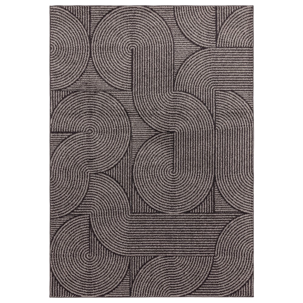 Muse MU01 Geometric Stripe Woven Rugs in Charcoal Grey